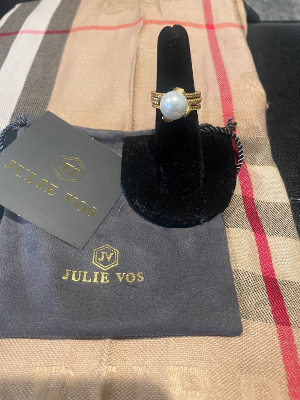 NWT Julie Vos 24kt Gold 3 Band White Pearl Ring Set size 7